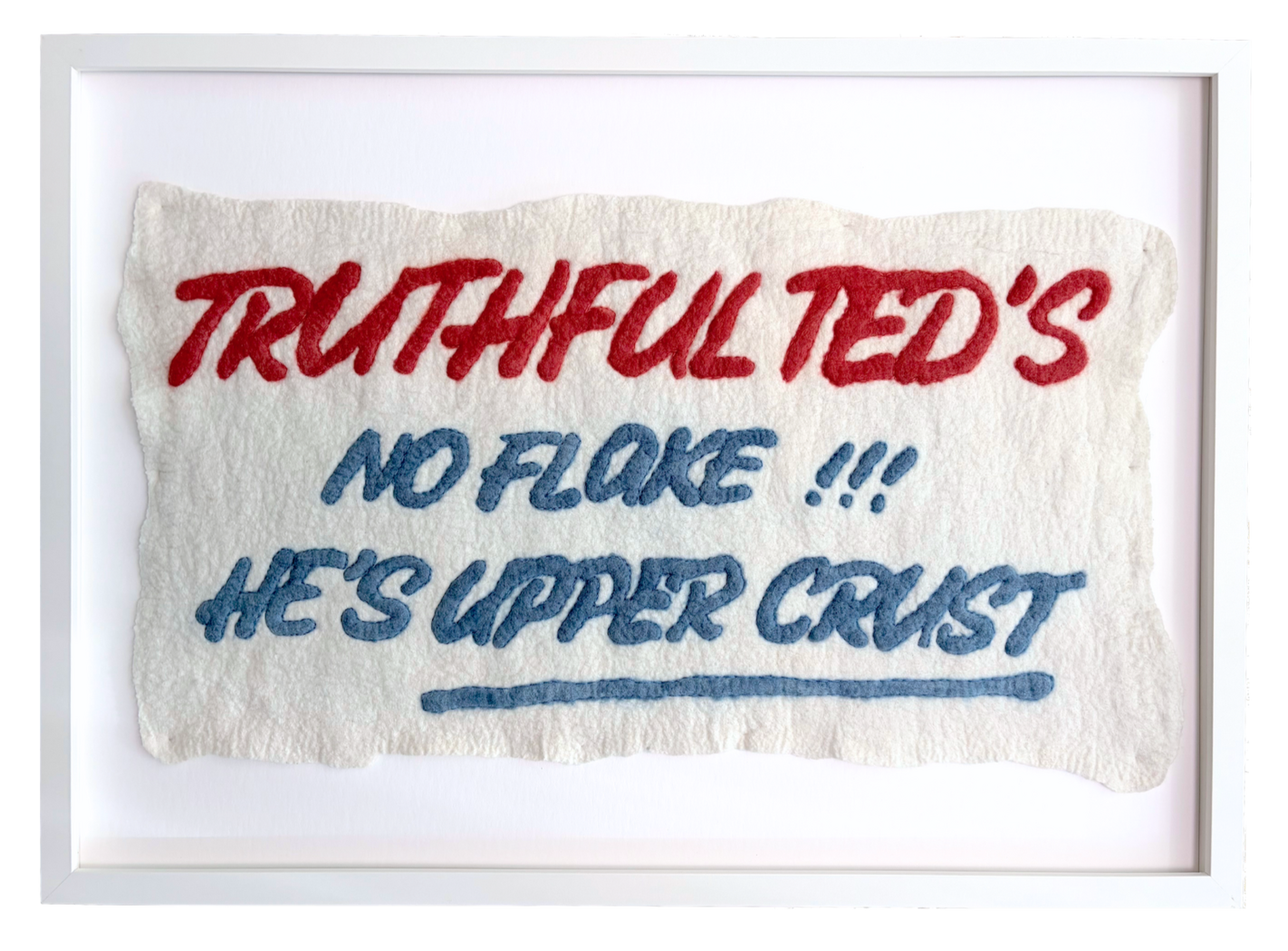 truthful ted 1.1, 2026, Merino wool with natural dyes and embroidery thread, 27.5 " x 19.75"