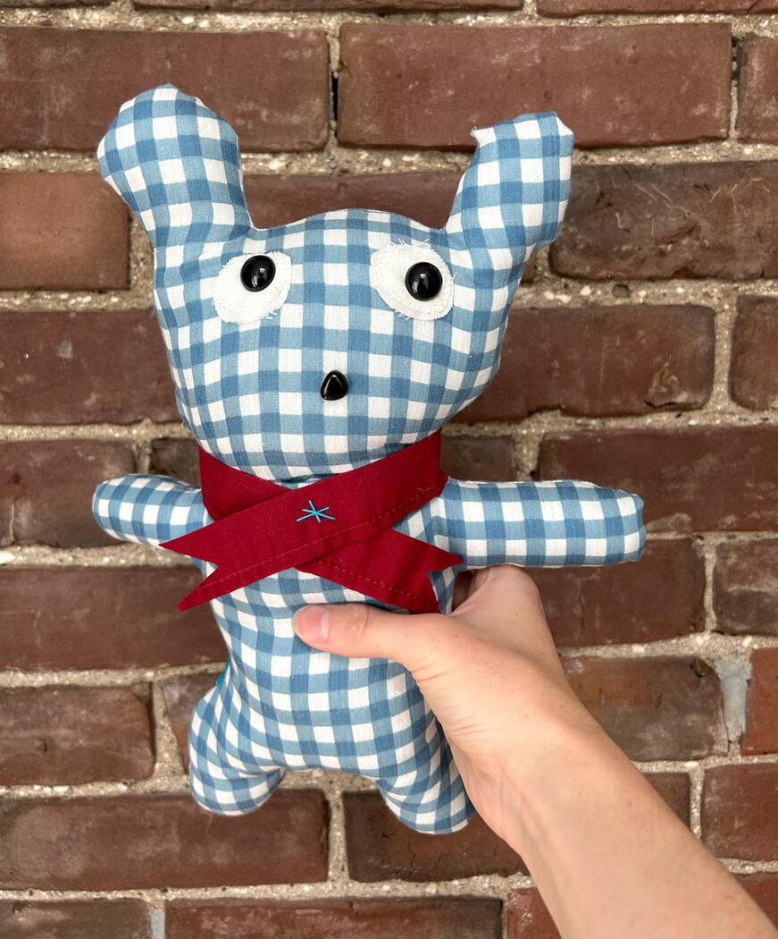 &quot;Edmund Bearister&quot; - Justice with a gentle paw, 2024, upcycled material and machine stitched