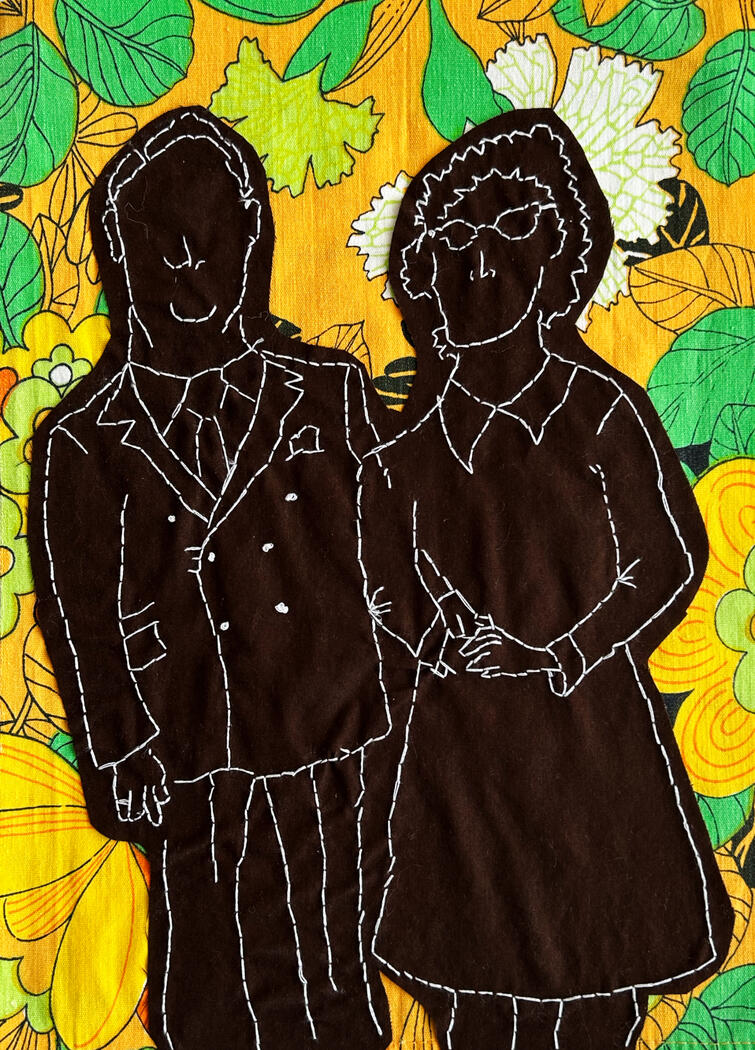 &quot;Silver Anniversary&quot;, 2024, hand embroidery with upcycled fabric, size: 10&quot; x 14&quot;