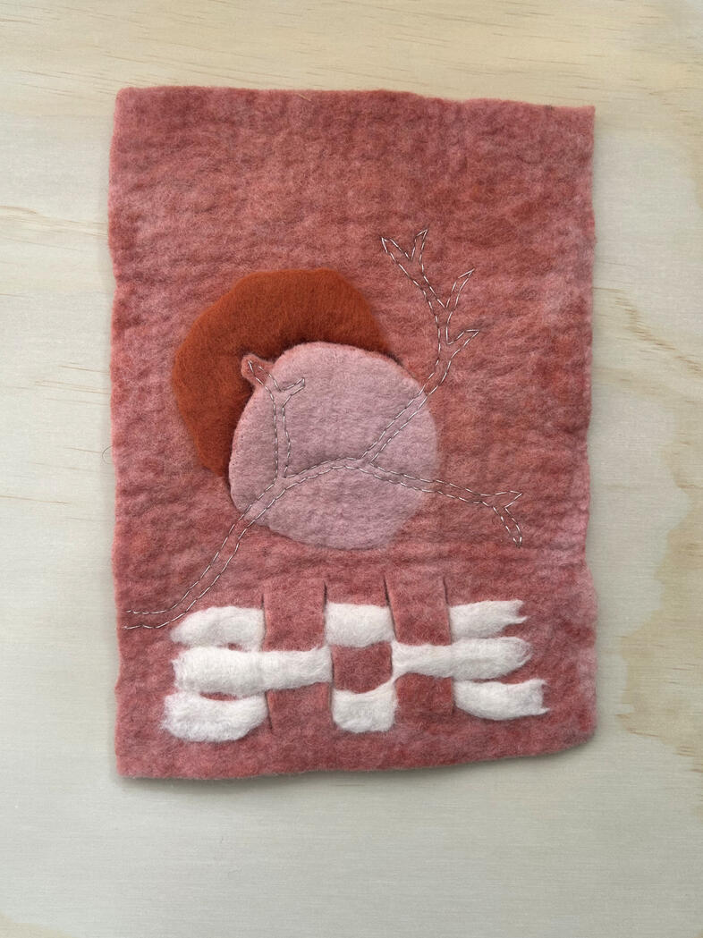 it's only a pink moon, 2026, Merino and Canadian rambouillet wool with natural dyes, size: 11" x 8"