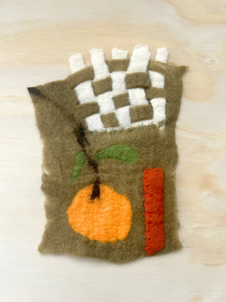 orange you glad, 2026, Merino and Ontario dorset-blend wool with natural dyes, size: 12" x 9"