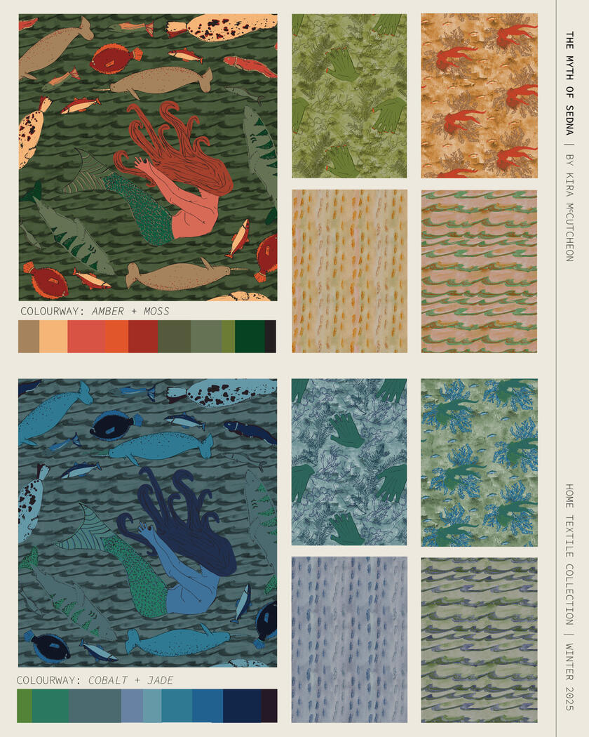 &quot;The Myth of Sedna&quot; - alternate colourways, 2025, Surface design for home goods