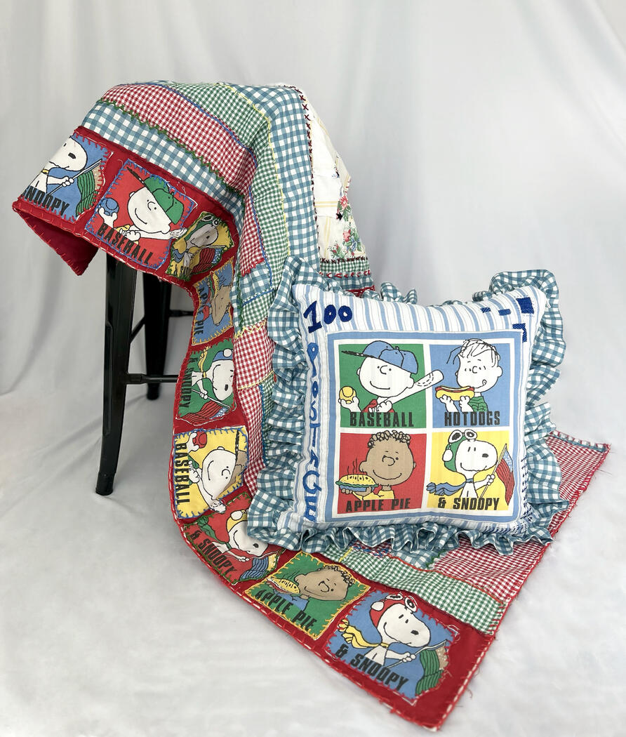 peanut(s) gallery, 2023, upcycled fabric, 56.5” x 28"