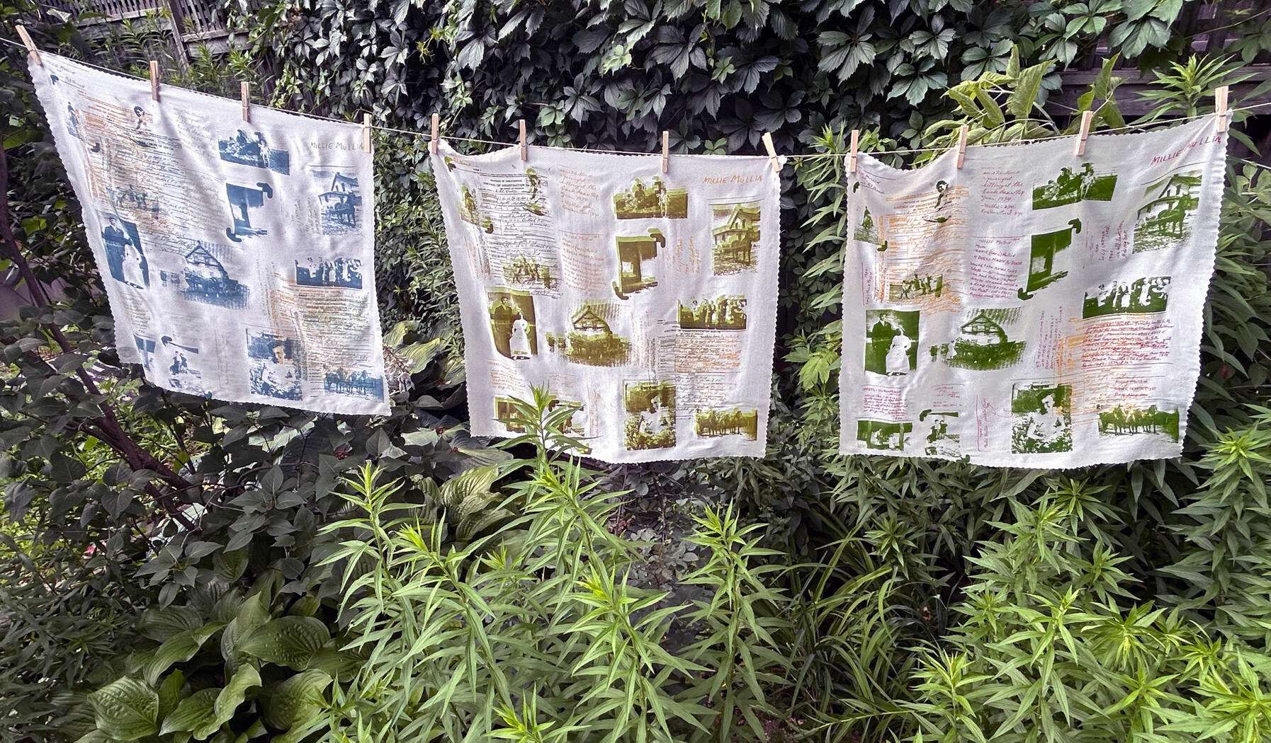 Millie, 2024, pigment on silk crepe back satin, 28.5" x 27.5"