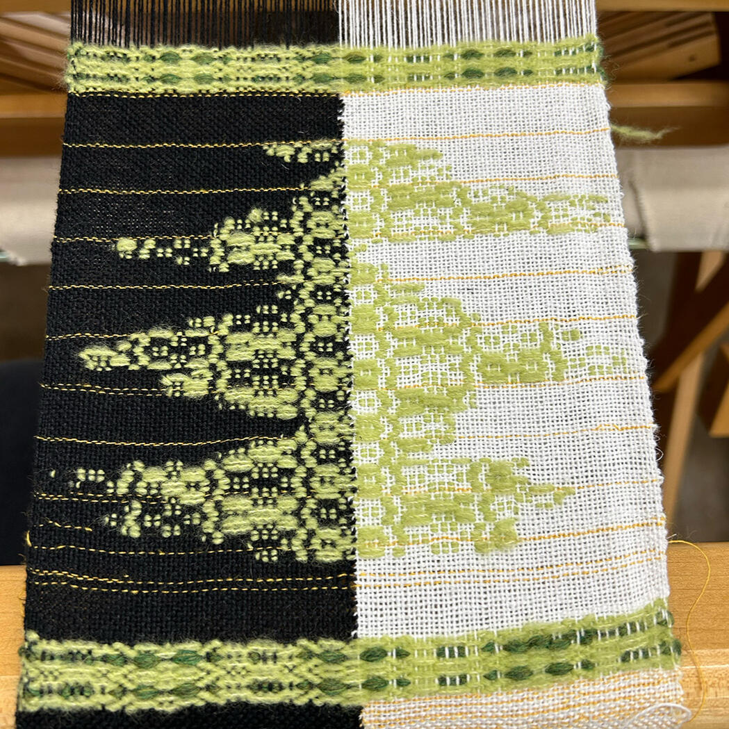 dancing in the midnight dogwood, 2025, wool and cotton yarn